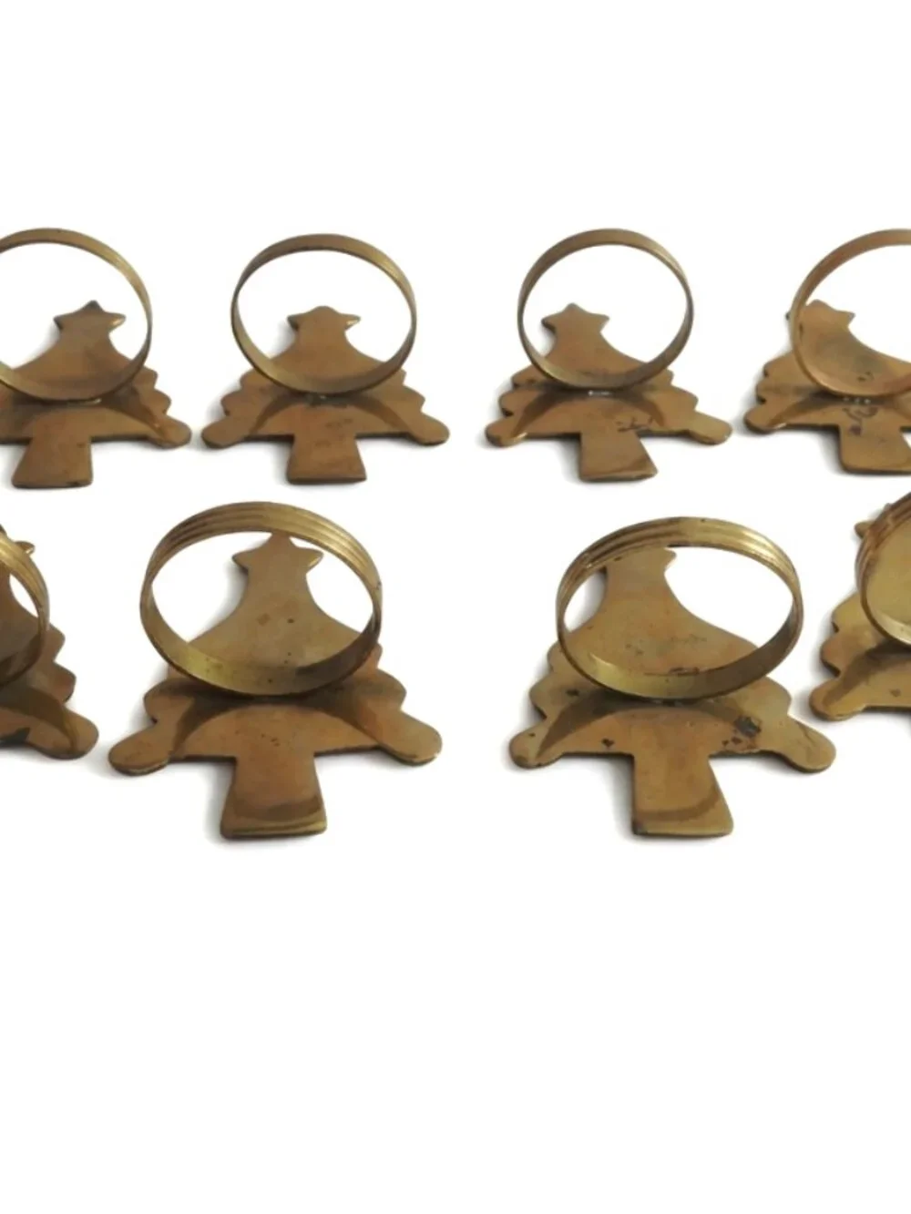 VTG Pier 1 Brass Enamel Christmas Tree Napkin Rings Set of 8